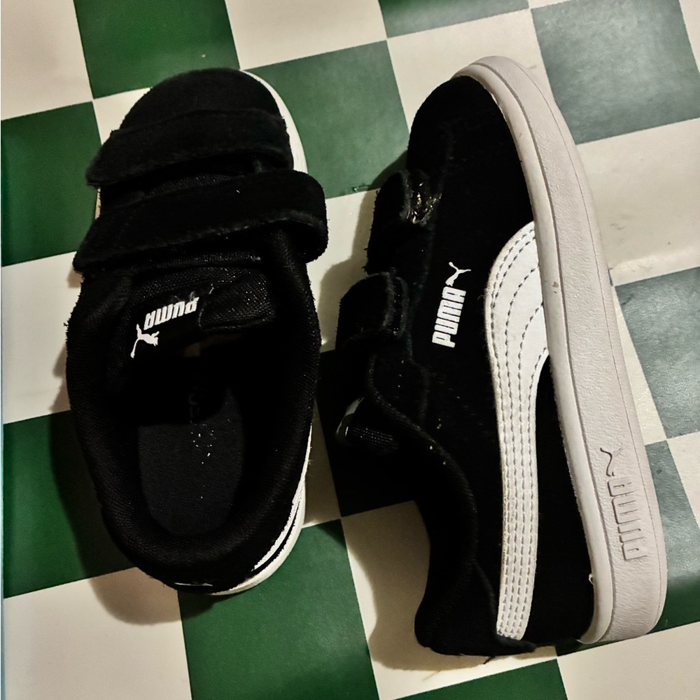 Puma Kids Black and White Velcro Sneakers